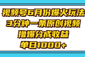 （11298期）视频号6月份爆火玩法，3分钟一条原创视频，撸爆分成收益，单日1000+