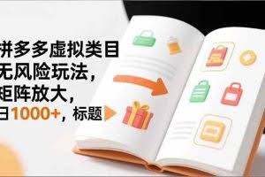 （16855期）新手必看｜拼多多虚拟类目无风险玩法，矩阵放大，日1000+