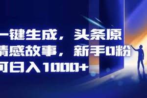 （16581期）AI一键生成，头条原创情感故事，新手0粉也可日入1000+