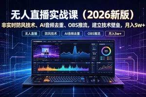 （19292期）无人直播实战课（更新7月），非实时防风技术、AI音频去重、OBS推流，建立技术壁垒，月入5w+